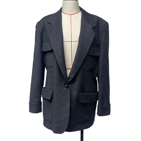 Vintage Alfred Sung Womens Size 14 Grey Wool Blazer - Picture 1 of 8